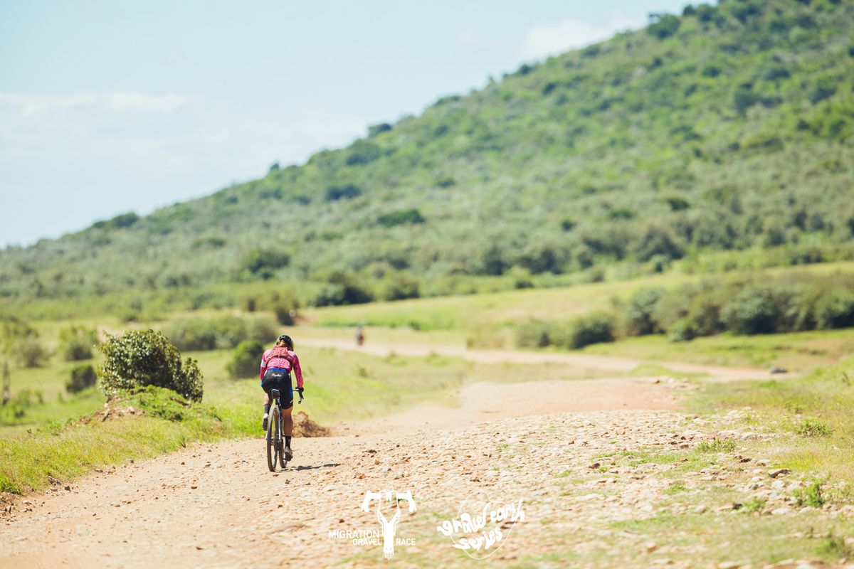 Sarah Sturm on the rough, gravel terrain of 165km stage 4