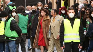 rome, italy march 22 lady gaga and al pacino are seen filming house of gucci on march 22, 2021 in rome, italy photo by ernesto rusciogc images