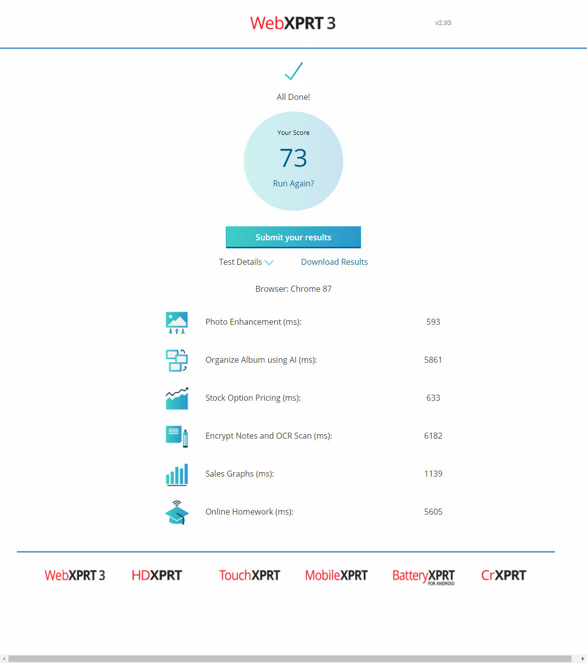 Google Chrome WebXPRT3 performance