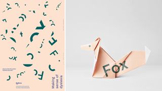 Before they're folded, the type on the posters is pretty unintelligible. Origami folds transform them into words