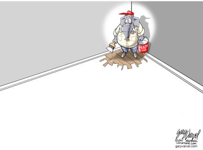 Political cartoon U.S. GOP health-care bill in the corner