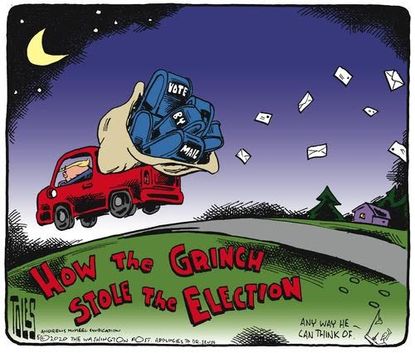 Political Cartoon U.S. Trump Grinch vote by mail