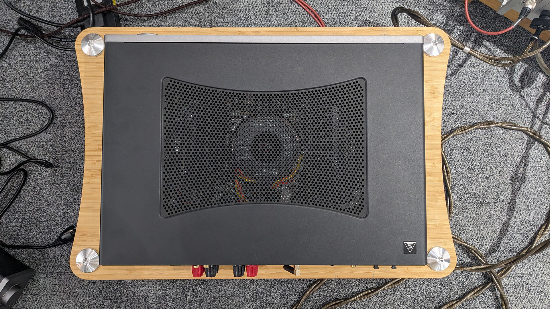 Cambridge Audio CXA81 MKII integrated amplifier top down view with top grille showing internal components