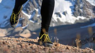 Runner's legs in the mountains