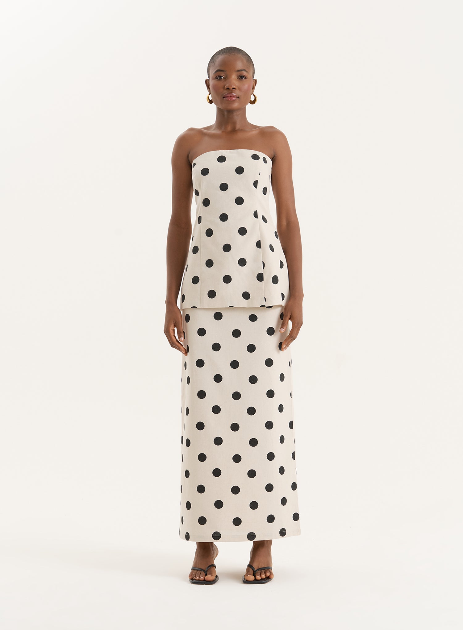 Polka Dot Printed Linen Blend Maxi Skirt- Clementine - 6
