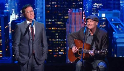 James Taylor, Stephen Colbert sing "Fire and Rain"