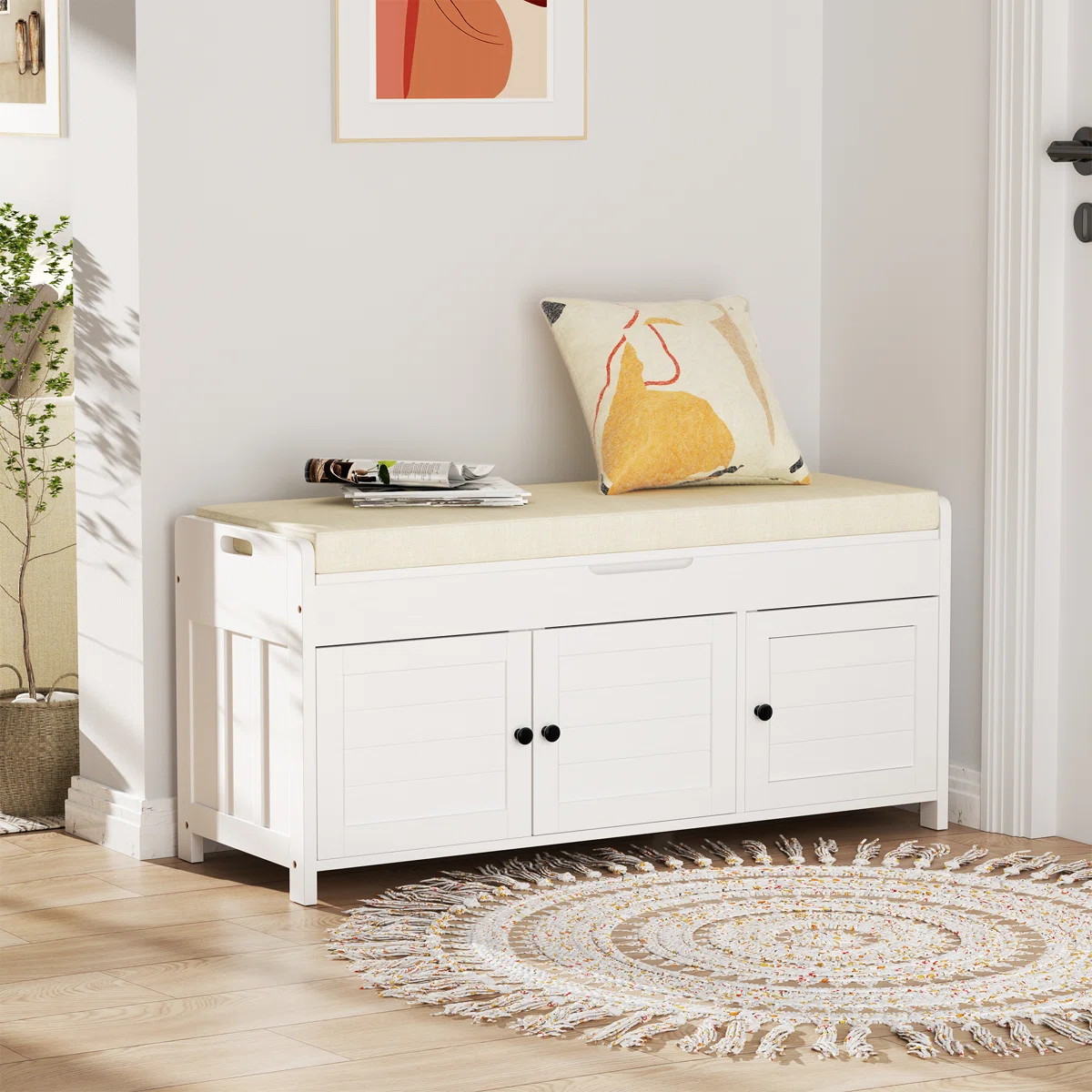 Wayfair, Red Barrel Studio&amp;reg; 43.5&quot; Entryway Bench With Hidden Shoe Storage and Cushion 