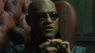 Morpheus (Laurence Fishburne) speaks to Neo in The Matrix.