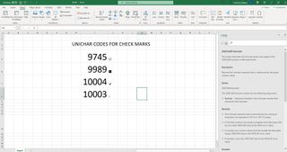 How to insert a check mark in Excel using the UNICHAR function