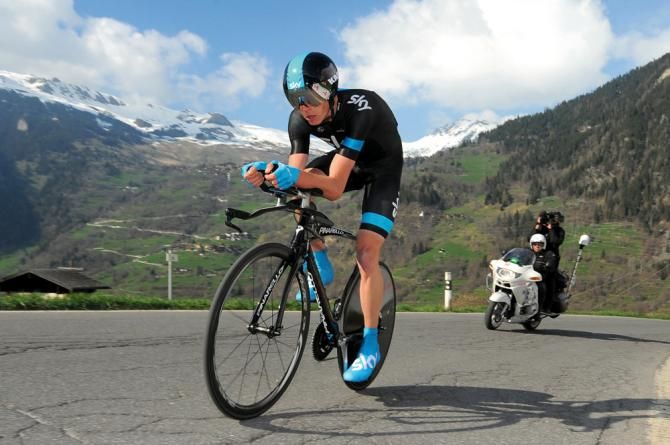 Chris Froome (Team Sky) on his way to winning the mountain prologue at the Tour de Romandie