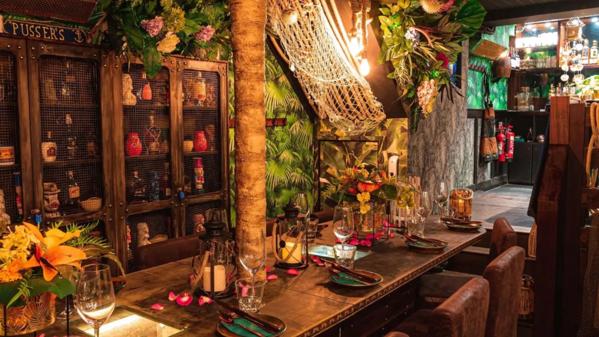 an image of the interiors at Laki Kane which are all tiki / tropical inspired