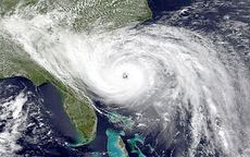 A hurricane approaching Florida and Georgia, as seen from space.