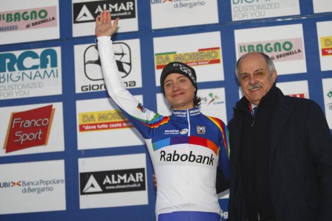 World Cup leader, Marianne Vos (Rabo Women) with President of the Italian Cycling Federation, FICR, Renato Di Rocco