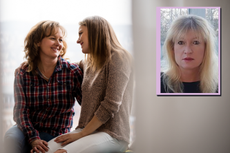 Woman and daughter talking with a cut out profile image of Dr Deborah Lee