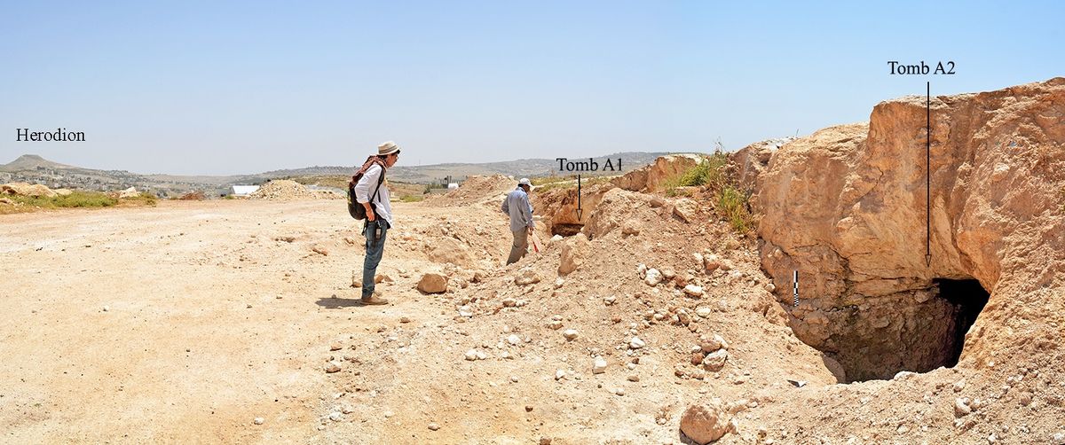 The opening to two of the tombs at the Khalet al-Jam&#039;a necropolis near the town of Bethlehem.