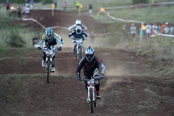 Graham Mud charges towards victory in the men's elite four cross.
