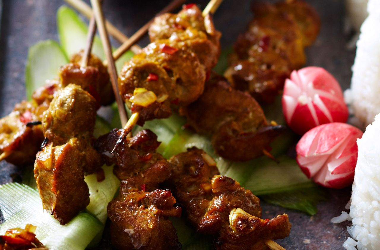 Curried pork skewers