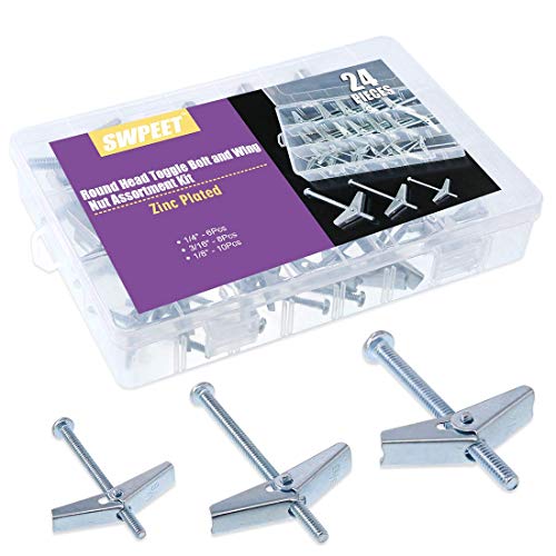 Swpeet Assorted 24 Pcs Toggle Bolt and Wing Nut Kit for Hanging Heavy Items on Drywall - 1/8 Inch, 3/16inch, 1/4inch : Amazon.co.uk: Diy & Tools