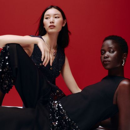 two models wearing black M&S party clothes