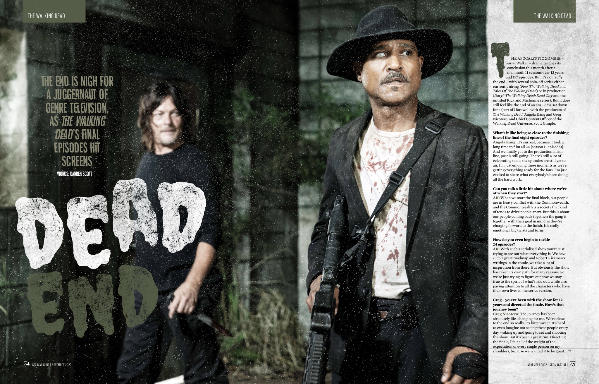 Daryl and a blood-spattered Father Gabriel.