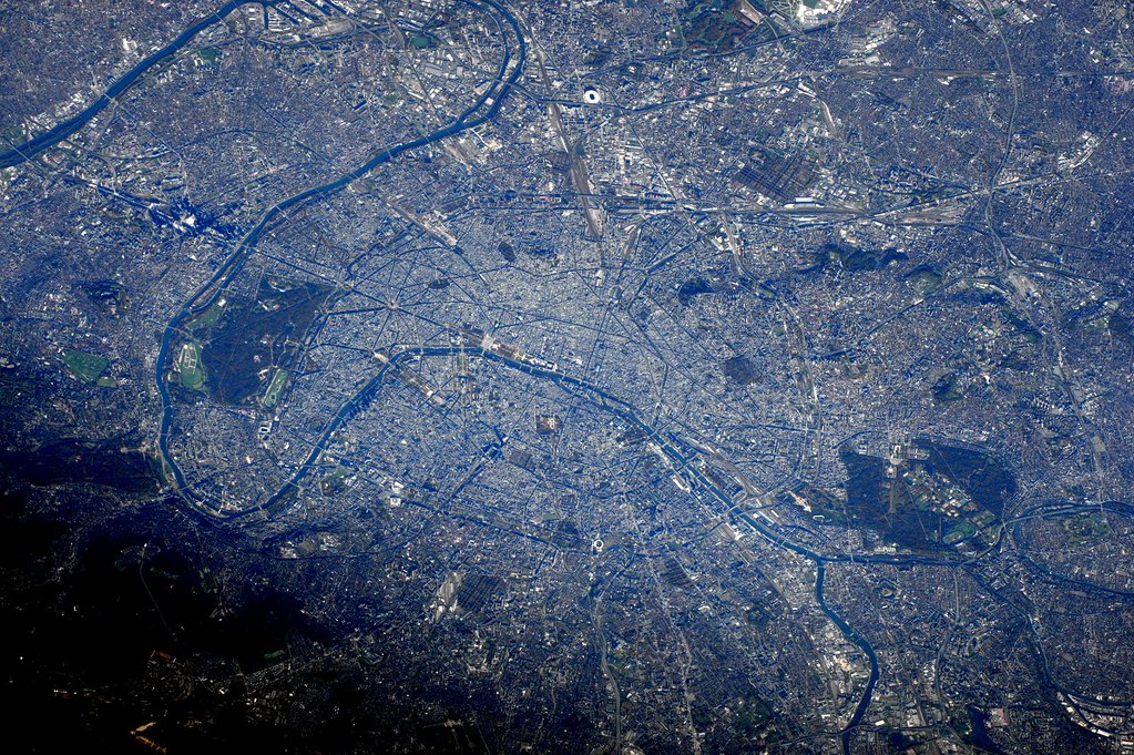 A space-station eye view of the city of Paris