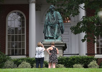 The Roger Taney statue on the Maryland State House grounds.