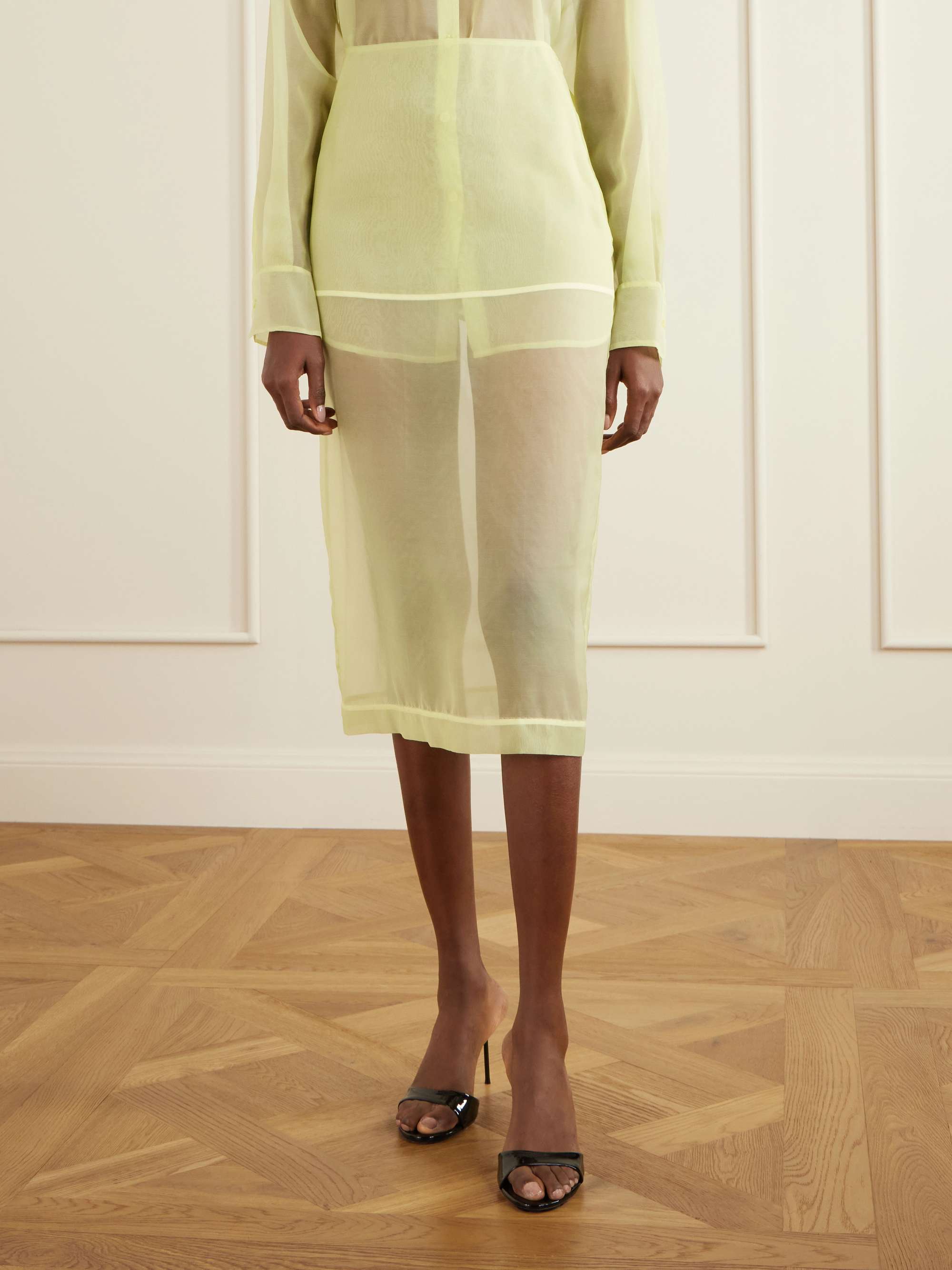 Peri Sheer Silk-Blend Midi Skirt