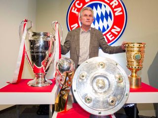 Jupp Heynckes with the trophies he won at Bayern Munich in 2012/13