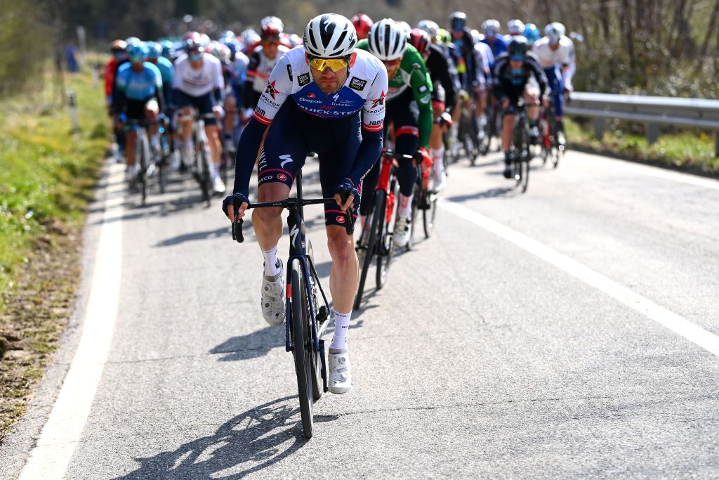 FERMO ITALY MARCH 11 Kasper Asgreen of Denmark and Team QuickStep Alpha Vinyl competes during the 57th TirrenoAdriatico 2022 Stage 5 a 155km stage from Sefro to Fermo 317m TirrenoAdriatico WorldTour on March 11 2022 in Fermo Italy Photo by Tim de WaeleGetty Images