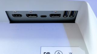 Close up of the ports on the back of the BenQ GW2790QT Ergonomic Eye-Care monitor