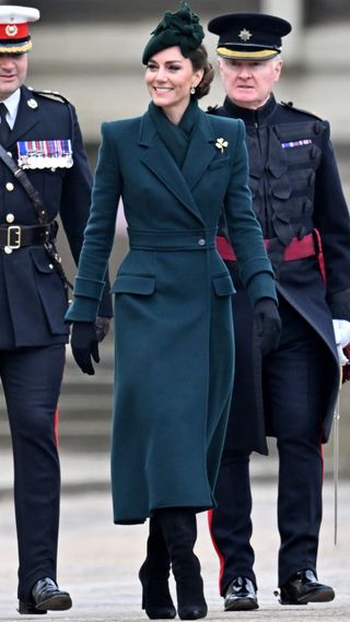 Catherine, Princess of Wales attends the 2025 Irish Guard's St. Patrick's Day Parade at Wellington Barracks on March 17, 2025