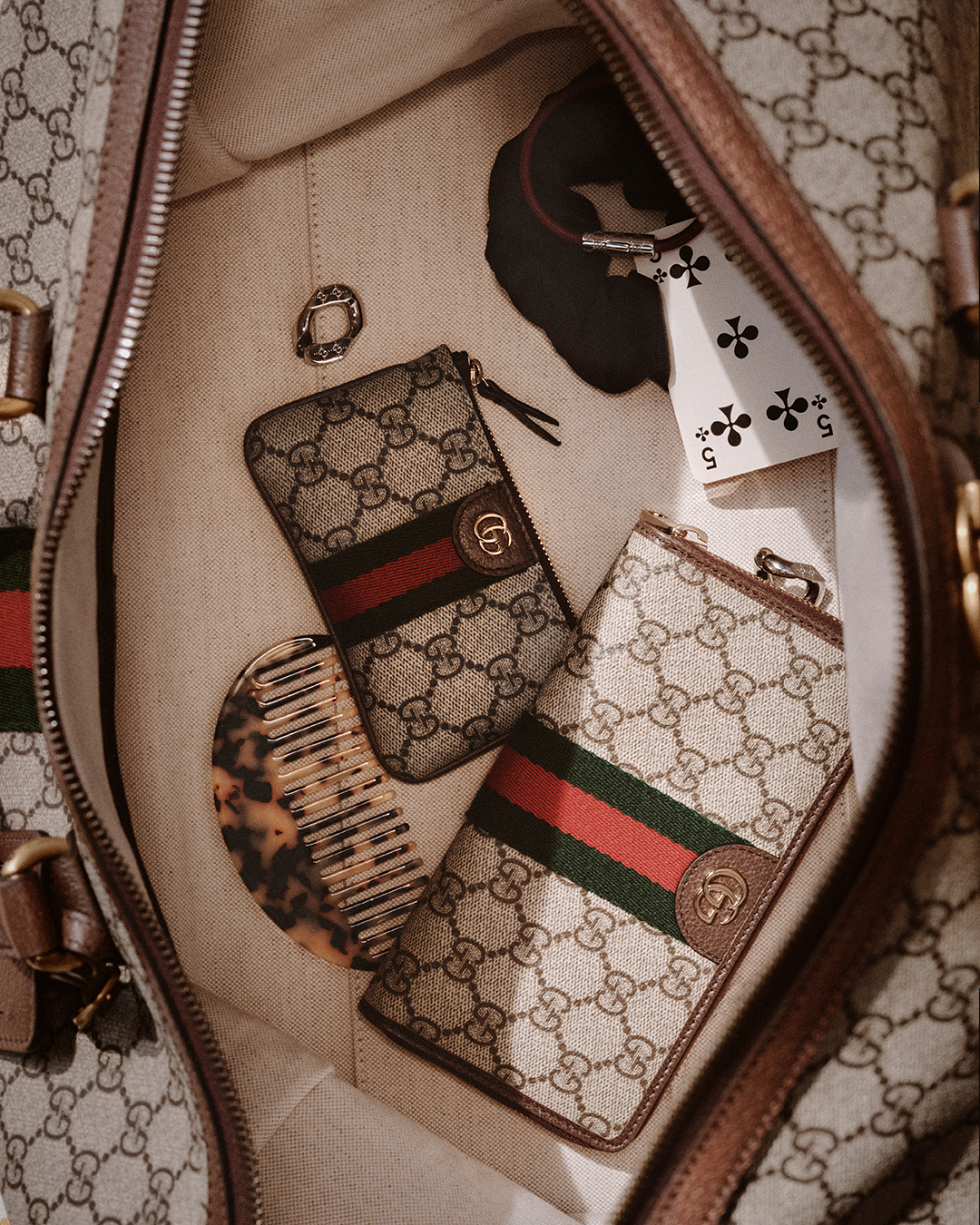 Gucci monogram bag in the new Gucci campaign.