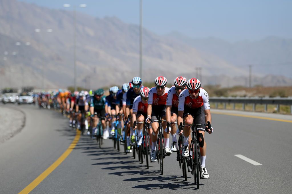 JABAL HATT OMAN FEBRUARY 13 Francois Bidard of France and Team Cofidis leads the peloton during the 12th Tour of Oman 2023 Stage 3 a 1518km stage from Al Khobar to Jabal Hatt 1000m TourofOman on February 13 2023 in Jabal Hatt Oman Photo by Alex BroadwayGetty Images