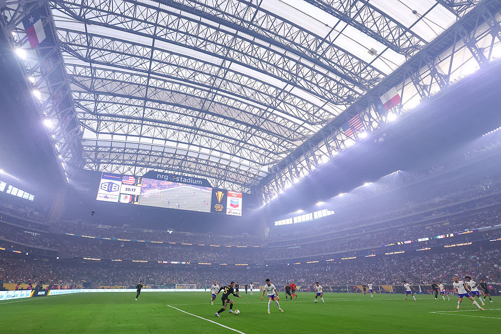 HOUSTON, TEXAS - JULY 6: A general interior view of match action at NRG Stadium, host venue for the FIFA World Cup 2026 during the Gold Cup 2025 Final match between United States and Mexico at NRG Stadium on July 6, 2025 in Houston, Texas. (Photo by Robbie Jay Barratt - AMA/Getty Images)