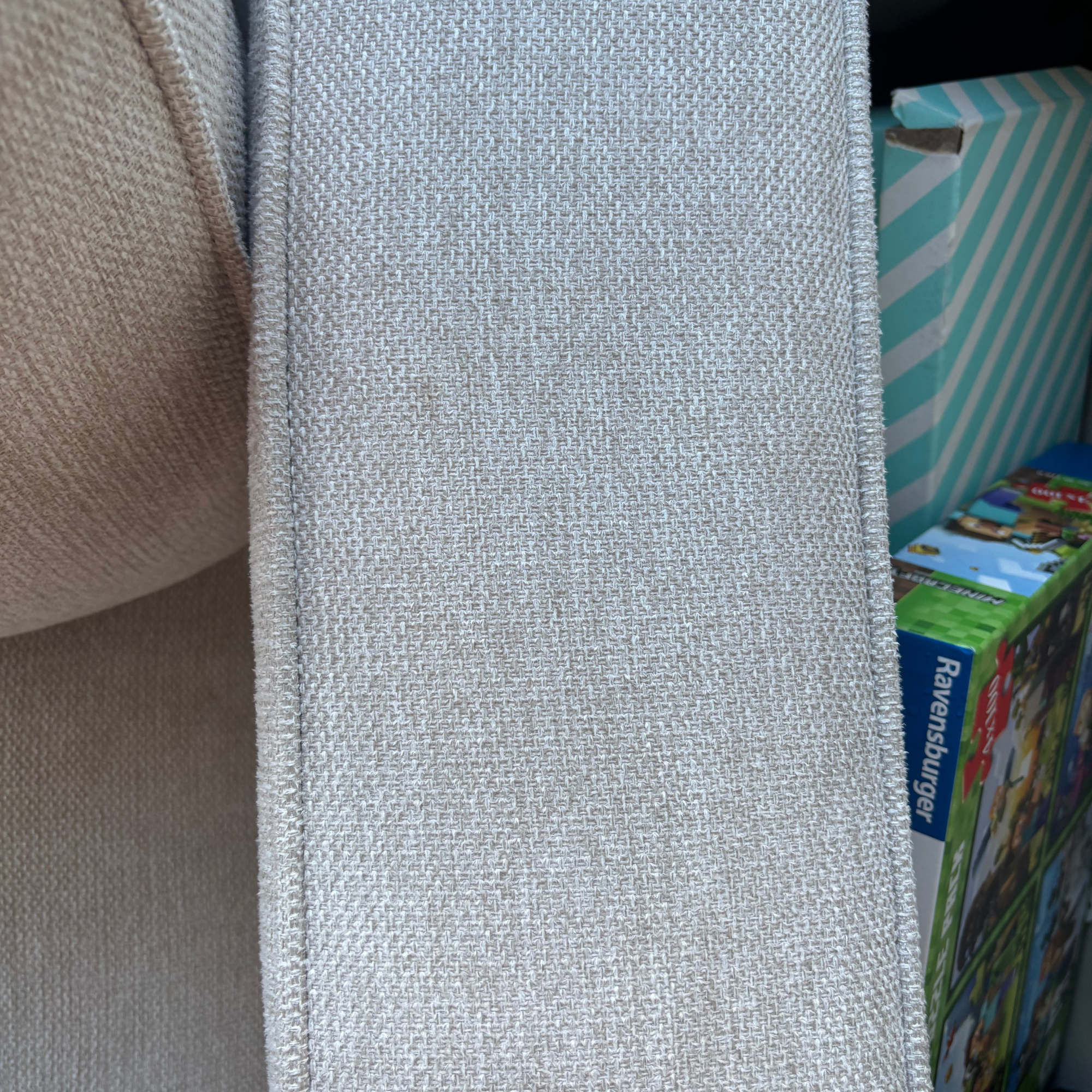cream arm chair rest with visible marks after using  Rug Doctor Deep Upright Carpet Cleaner review 