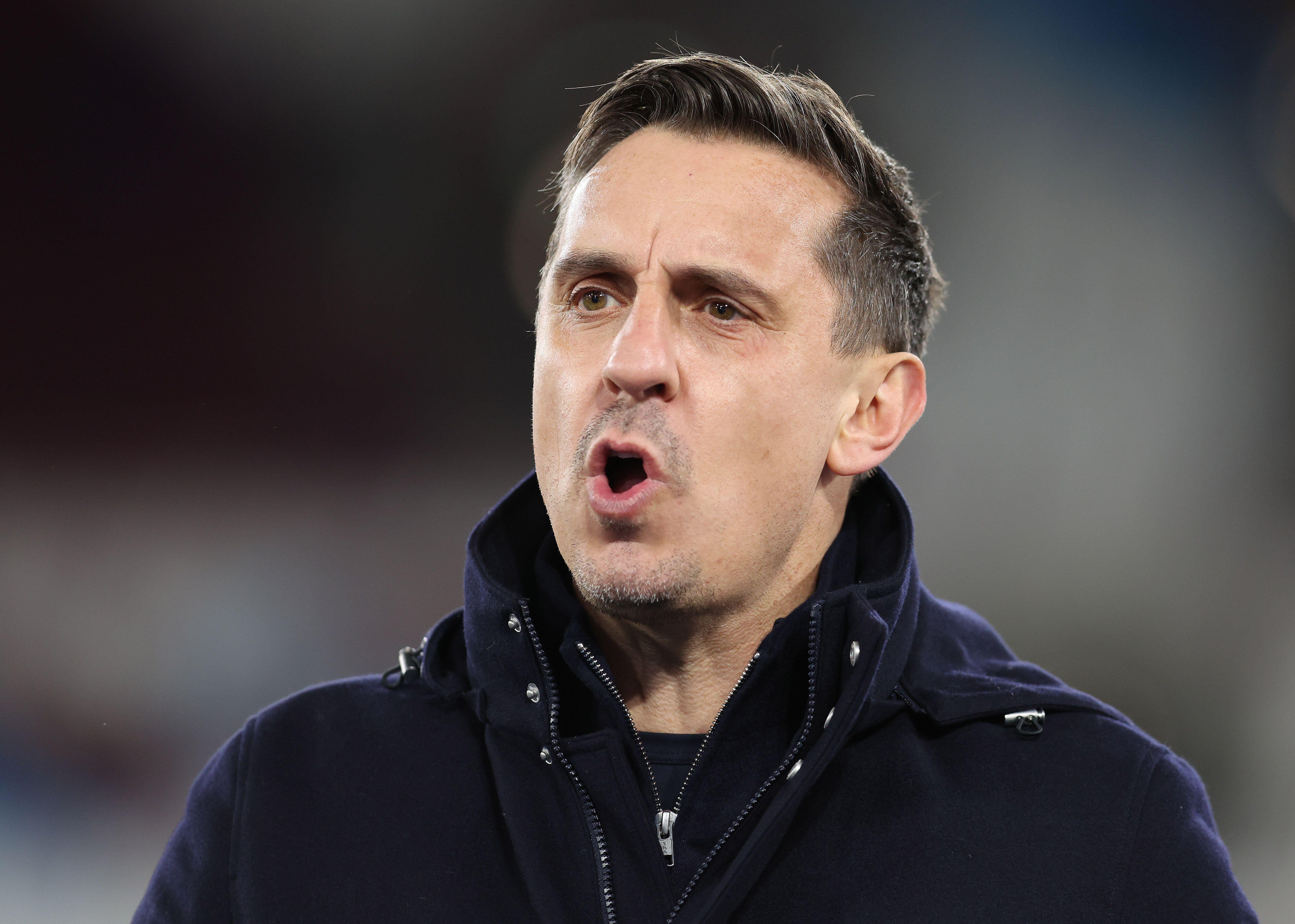 Gary Neville during a Sky Sports broadcast, February 2024