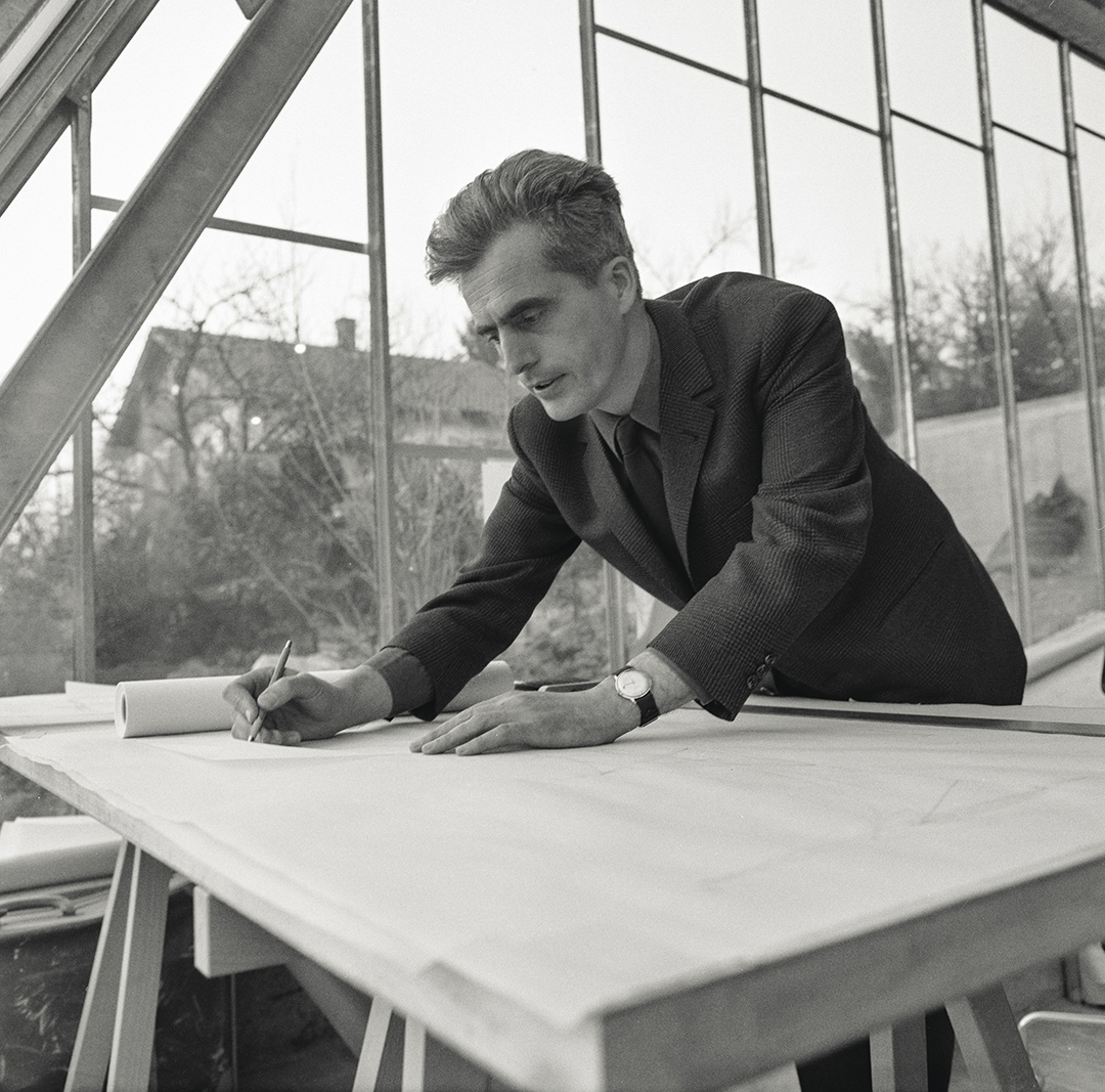 Frei Otto in his Warmbronn atelier, c. 1969