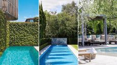 Three images of outdoor in-ground pools 