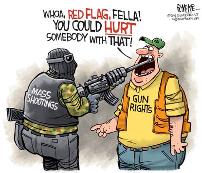 Political Cartoon U.S. Red Flag Laws Mass Shooters Gun Owners Rights