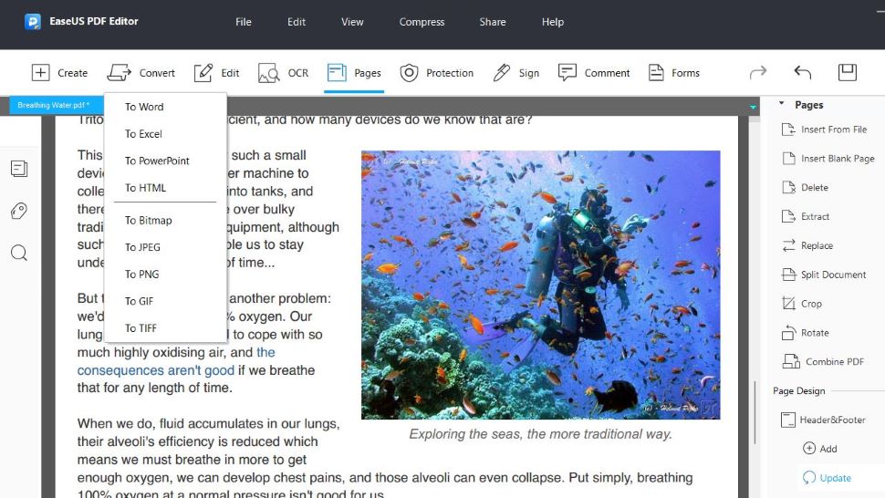 EaseUS PDF Editor conversion tools in action