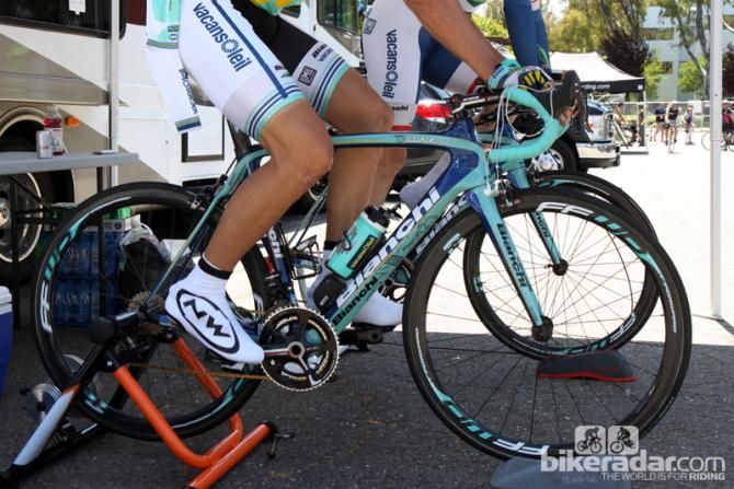 Vacansoleil-DCM rider Juan Antonio Flecha warmed up on his Bianchi Oltre XR just prior to the time trial at this year's Tour of California.
