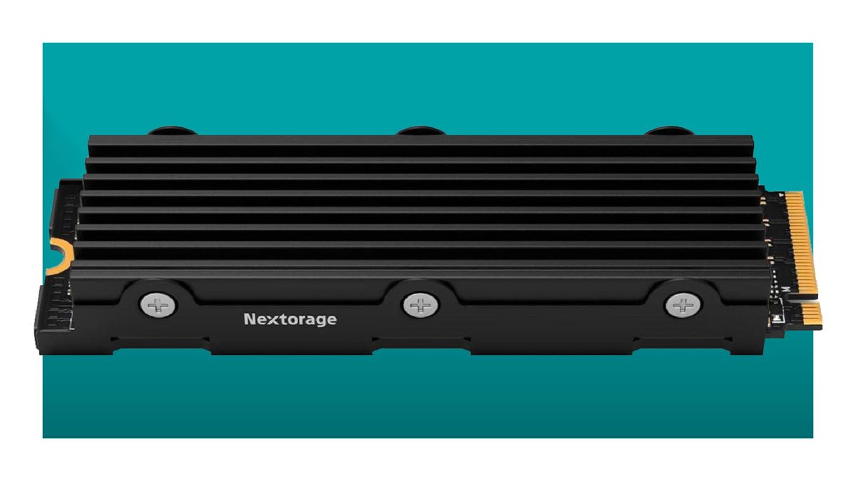 The Nextorage NEM-PA 2 TB NVMe drive, on a blue/green background