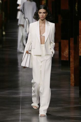Model in white suit on Fendi S/S 2022 womenswear runway