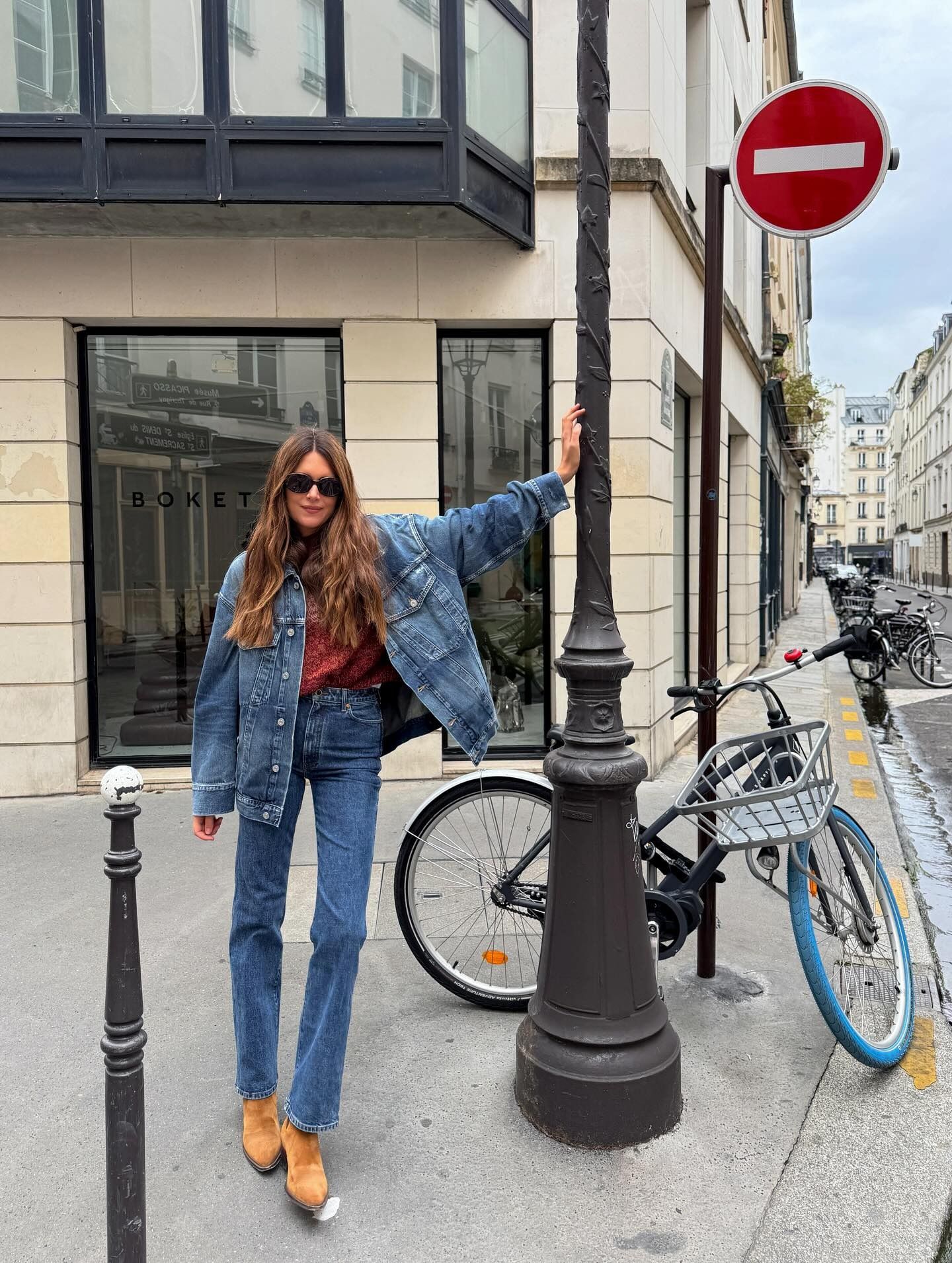 Woman in slim straight-leg jeans
