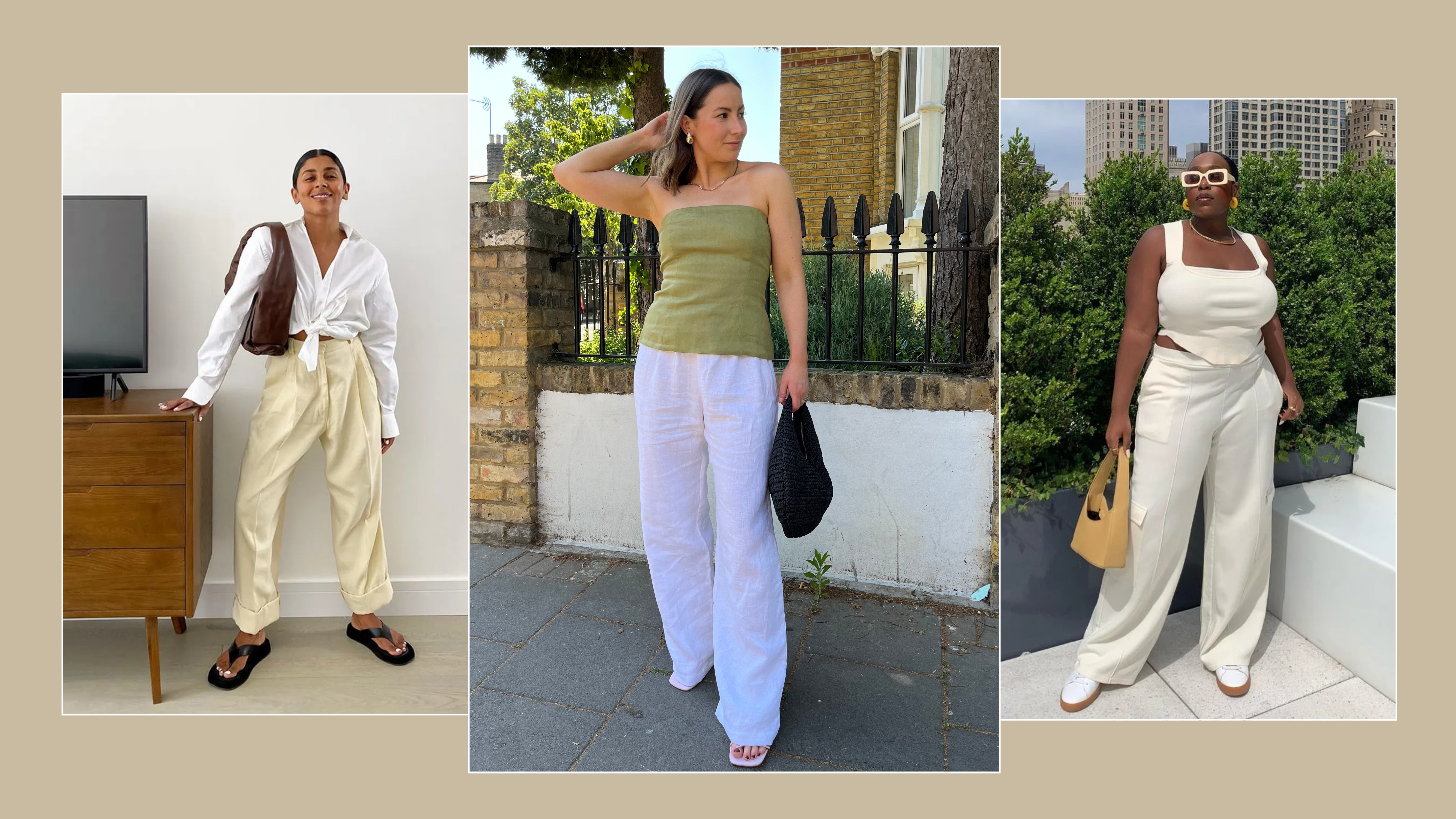 collage of editors wearing different types of trousers for summer 2025.