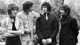 Singer Roger Daltrey, guitarist Pete Townshed, bassist John Entwistle and drummer Keith Moon of the rock and roll band "The Who" pose for a portrait during a session at Griffith Park on February 27, 1968 in Los Angeles California