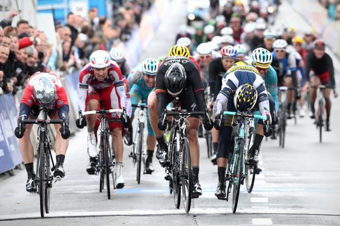By the slimmest of margins, Andre Greipel (Lotto Belisol), left, won his second straight stage at the Tour of Belgium