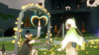 Sky: Children of the Light - a player offers a candle of friendship to another by kneeling before them