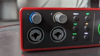 Close up of the inputs on the Focusrite Scarlett 4i4 4th Gen