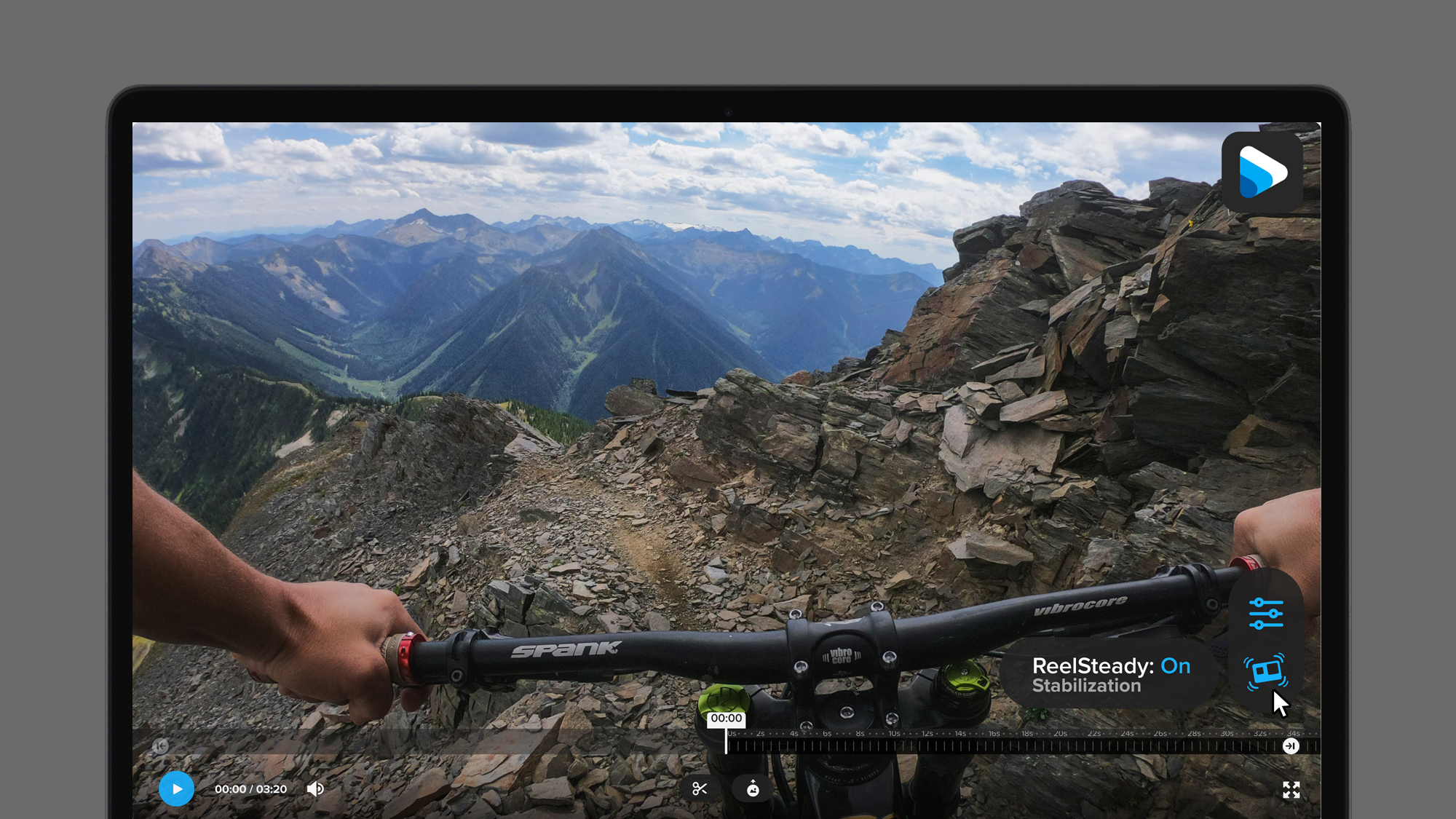 A laptop screen showing the ReelSteady software for GoPros